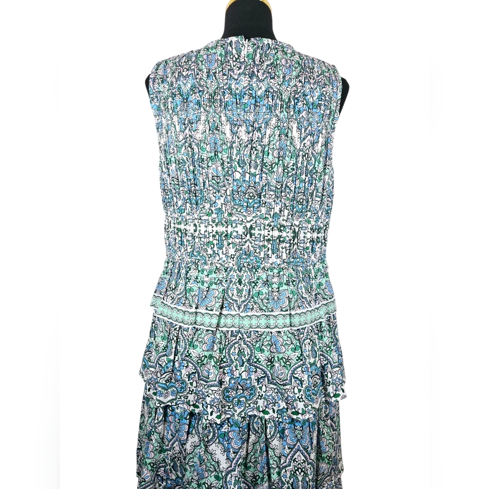 Shoshanna Blue Green Paisley Tiered Midi Dress - Picture 13 of 15